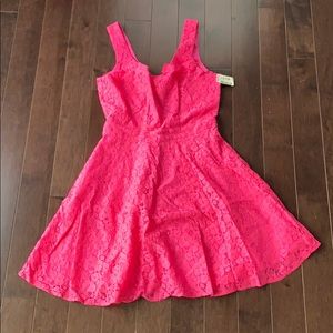 Bright pink flowy lace dress